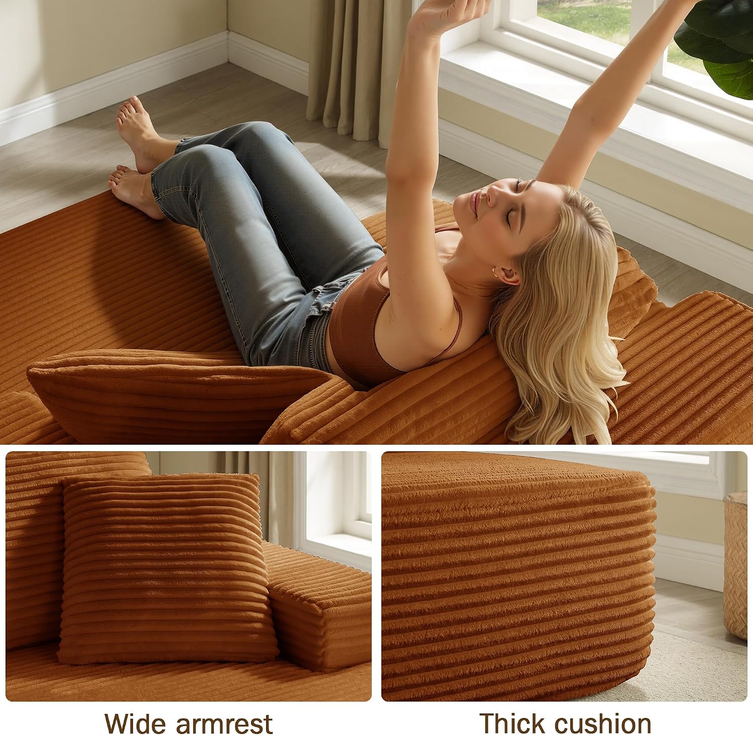 68.5' Oversized Chaise Lounge Chair Indoor, Boneless Sleeper Sofa Bed with Pillows, Deep Seat Sleeper Couch Reading Chairs, Cloud Sofas Couches for Living Room, No Assembly Required
