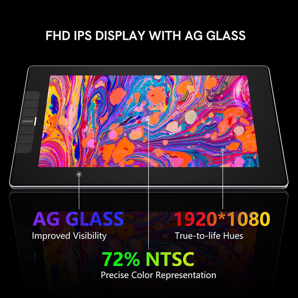 VEIKK VK1200V2 Drawing Tablet with Screen,11.6 Inch Full-Laminated Graphics Drawing Monitor,Upgraded 16384 Pressure Sensitivity, 2 Styluses, 120% sRGB,Graphics Tablet for PC Mac Linux Windows