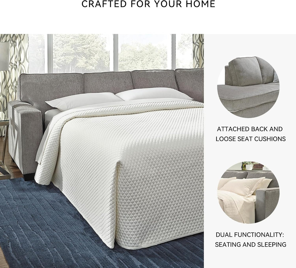 Signature Design by Ashley Altari Urban Right-Arm Facing 2-Piece Sleeper Sectional with Chaise, Loose Seat Cushions, 2 Throw Pillows and Bi-Fold Memory Foam Mattress, Full, Light Gray