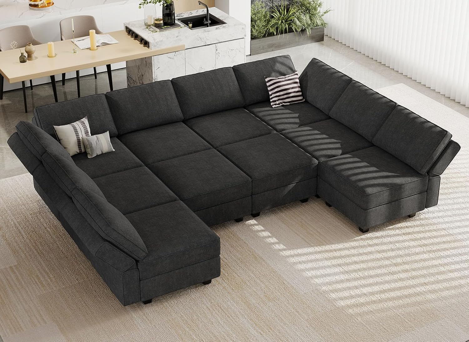Belffin Oversized U Shaped Sofa Modular Sectional Couch Sleeper Sofa with Storage Convertible Sofa Set Large Sectional Sleeper Black
