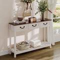 ChooChoo 47' Farmhouse Console Table with 3 Drawers, Rustic Entryway Table, Narrow Long Sofa Table for Living Room, Hallway, Behind Couch, Soft White and Brown