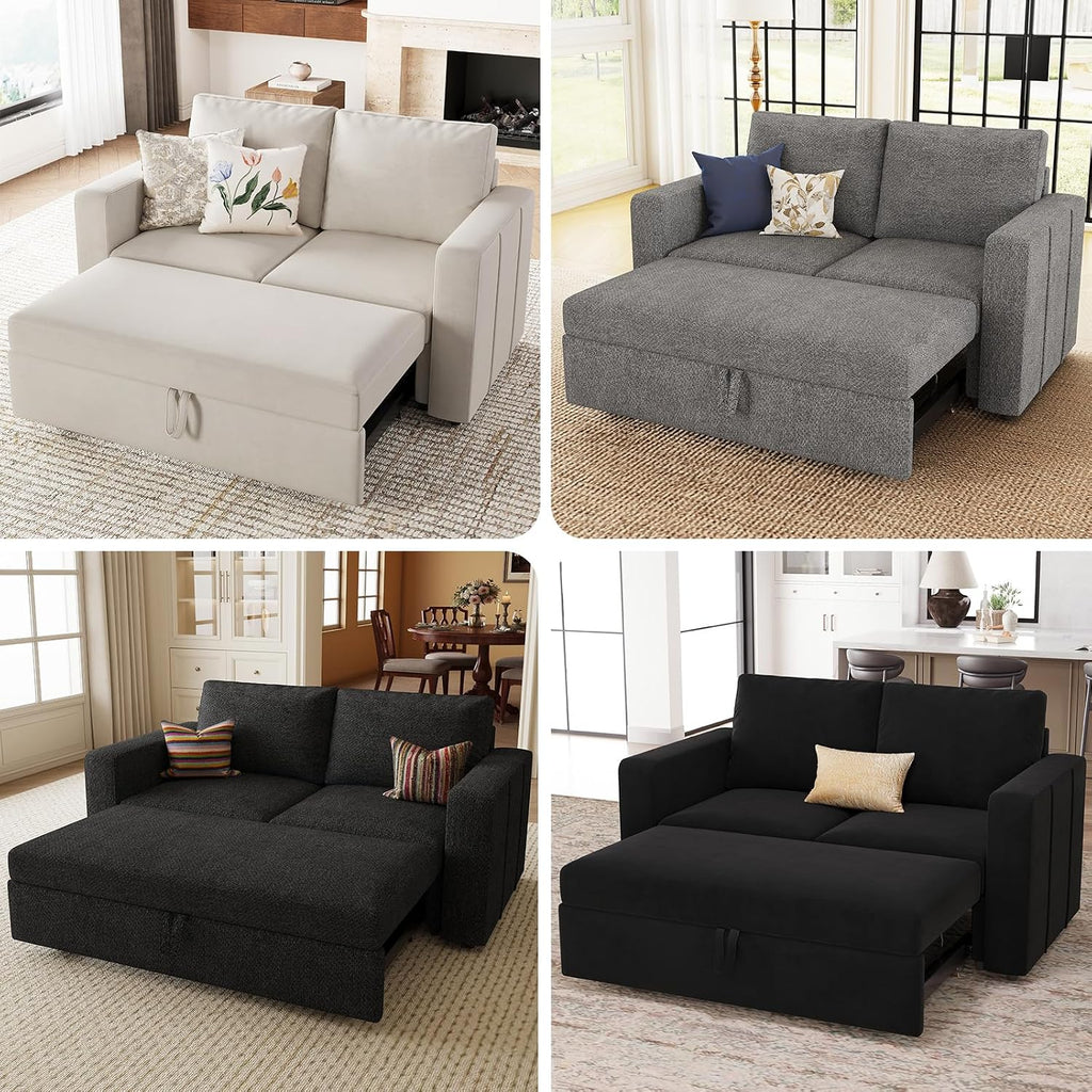 Belffin Modular Sectional Sleeper Sofa with Pull Out Couch Bed Velvet Fabric Loveseat Sleeper Sectional Couch for Living Room Apartment Black