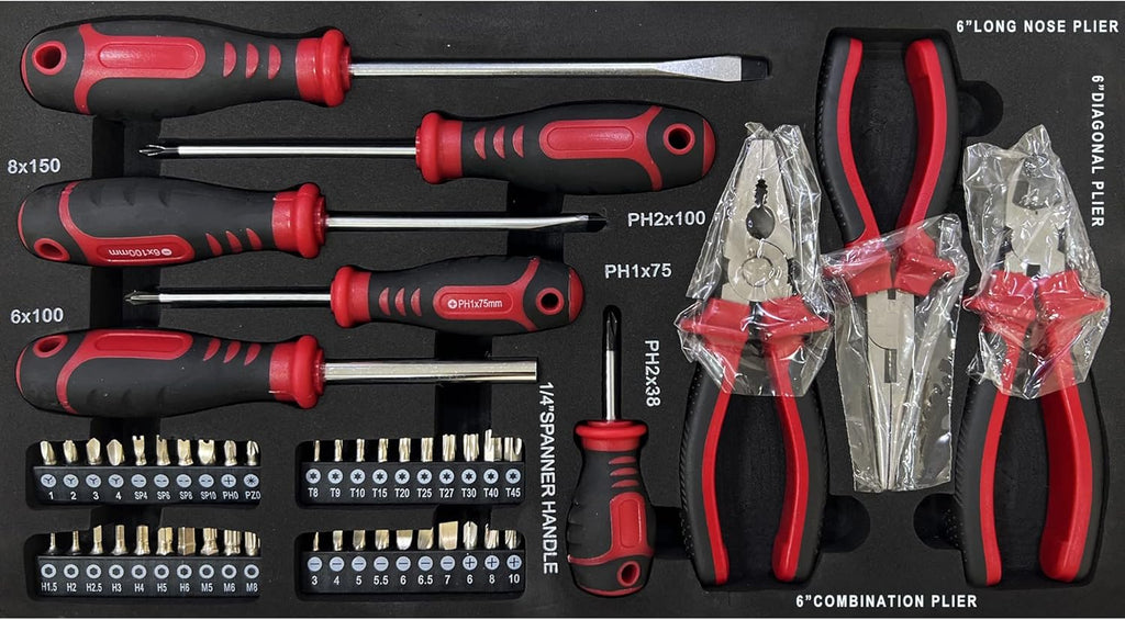 439 Piece Mechanics Tool Set, 3 Drawer Heavy Duty Metal Box with Household Tool Kit, Portable Tool Organizer Case for Auto Repair, Garage, Warehouse, Workshop, Repair Shop (Red & Black)