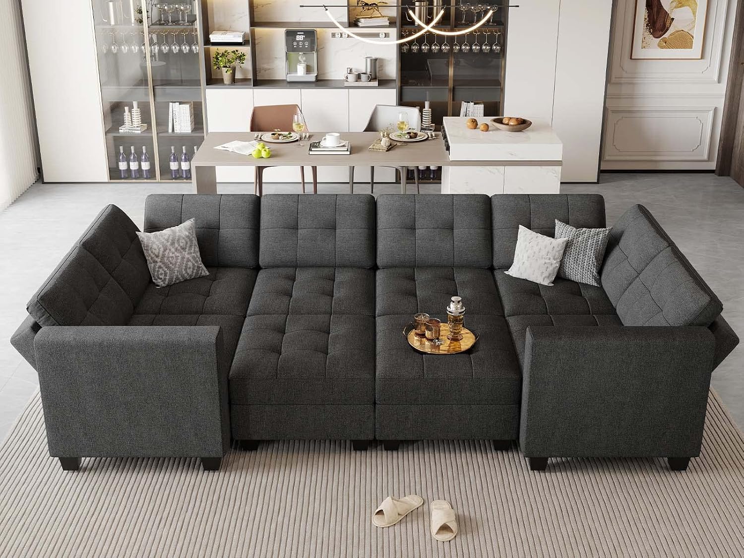 Belffin Modular Sleeper Sofa Bed with Storage Seat Oversized Modular Sectional Sofa Couch Set Reversible Modular Sleeper Sectional Couch Bed Dark Grey BF0390-1