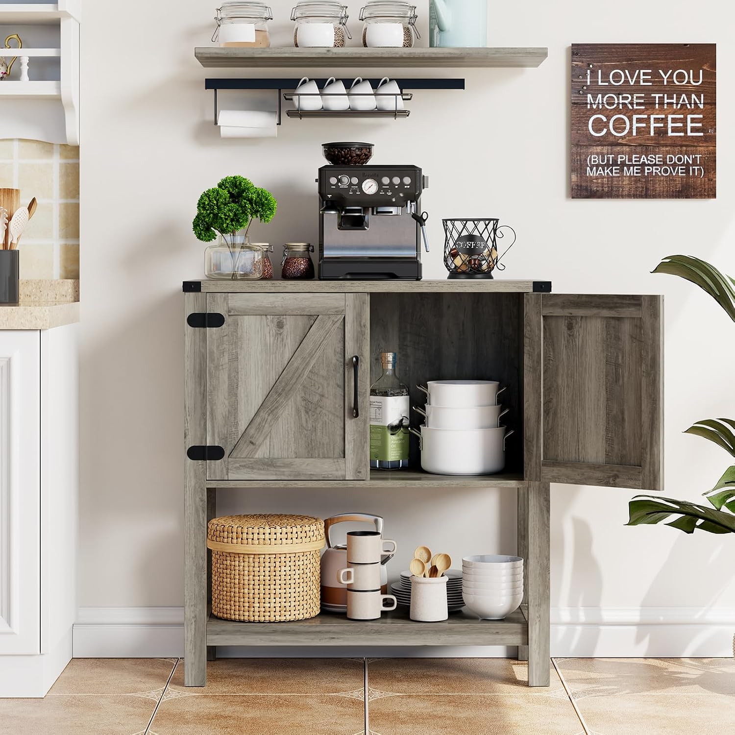 Mufico Console Table with 2-Door Cabinet Coffee Bar Cabinet Sofa Table,Entryway Table with Storage, Farmhouse Buffet Sideboard (Grey)