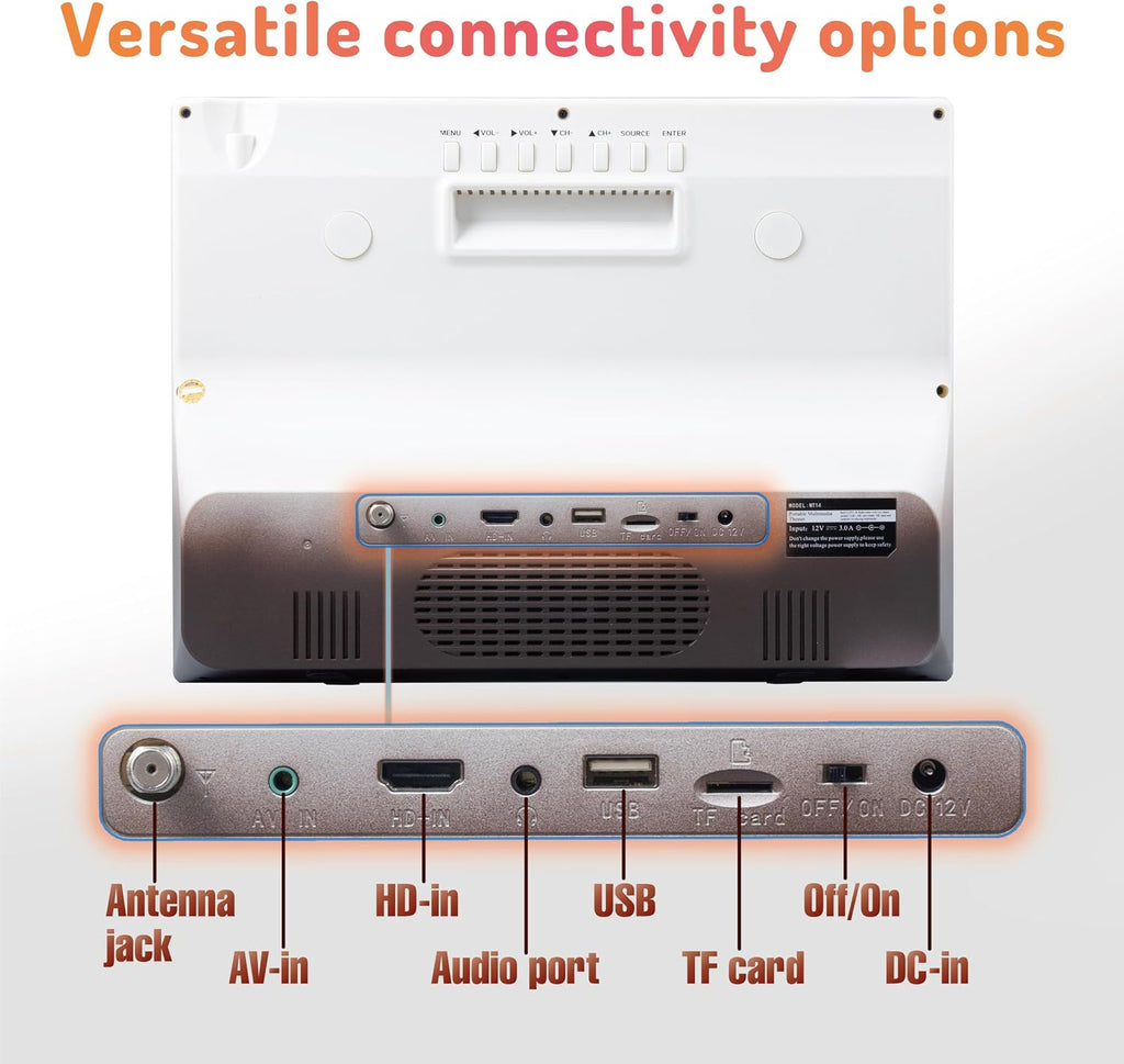 14'' Portable TV with Antenna,Built-in 8800mAh Rechargeable Battery,ATSC Digital Television with HDMI/USB/TF Card Ports,Stero Speakers TV for Camping,Kitchen,Car