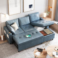 Esright Leather Sleeper Sofa, Pull Out Couch with Reversible Chaise, Suede Leather Sleeper Sofa with Storage, USB, Cup Holder, Pullout Sectional Couches for Living Room Apartment, Blue | Sofa with Storage, Reversible Chaise, USB Port
