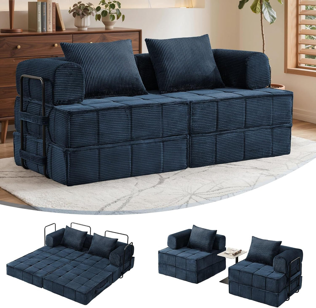 Korser Folding Convertible Sofa Bed, Corduroy Upholstered Boneless Couch, Small Sectional Cloud Couch, Loveseat Sleeper Sofa, Modular Futon Floor Sofa Couch for Living Room Bedroom Lounge, No Assembly