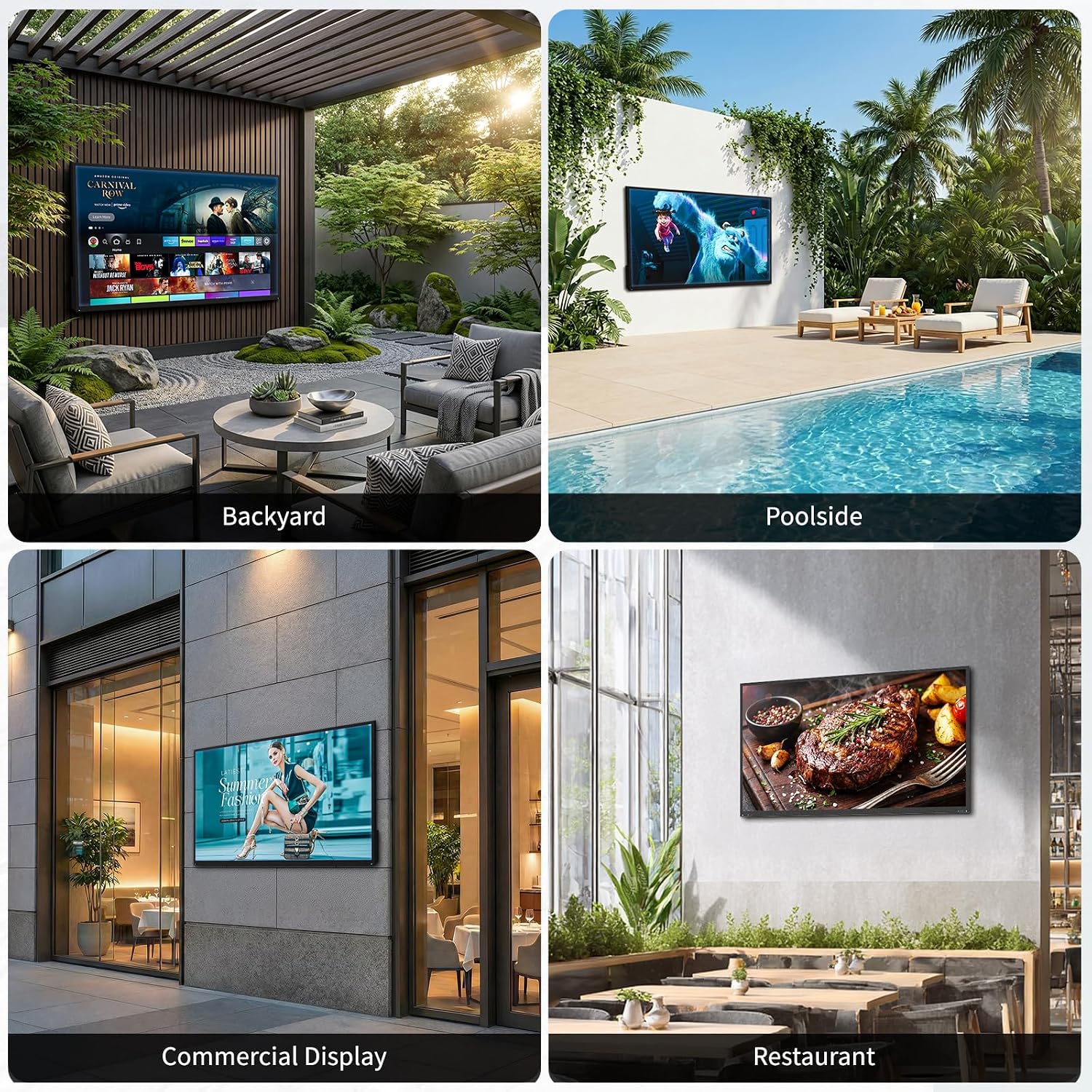 55 Inch Outdoor TV, 2000 Nits Ultra Bright 4K UHD Weatherproof Television, IP55 Waterproof Smart TV with WebOS 22 & Anti-Glare Screen for Direct Sunlight, Backyard, Poolside, Deck & Patio