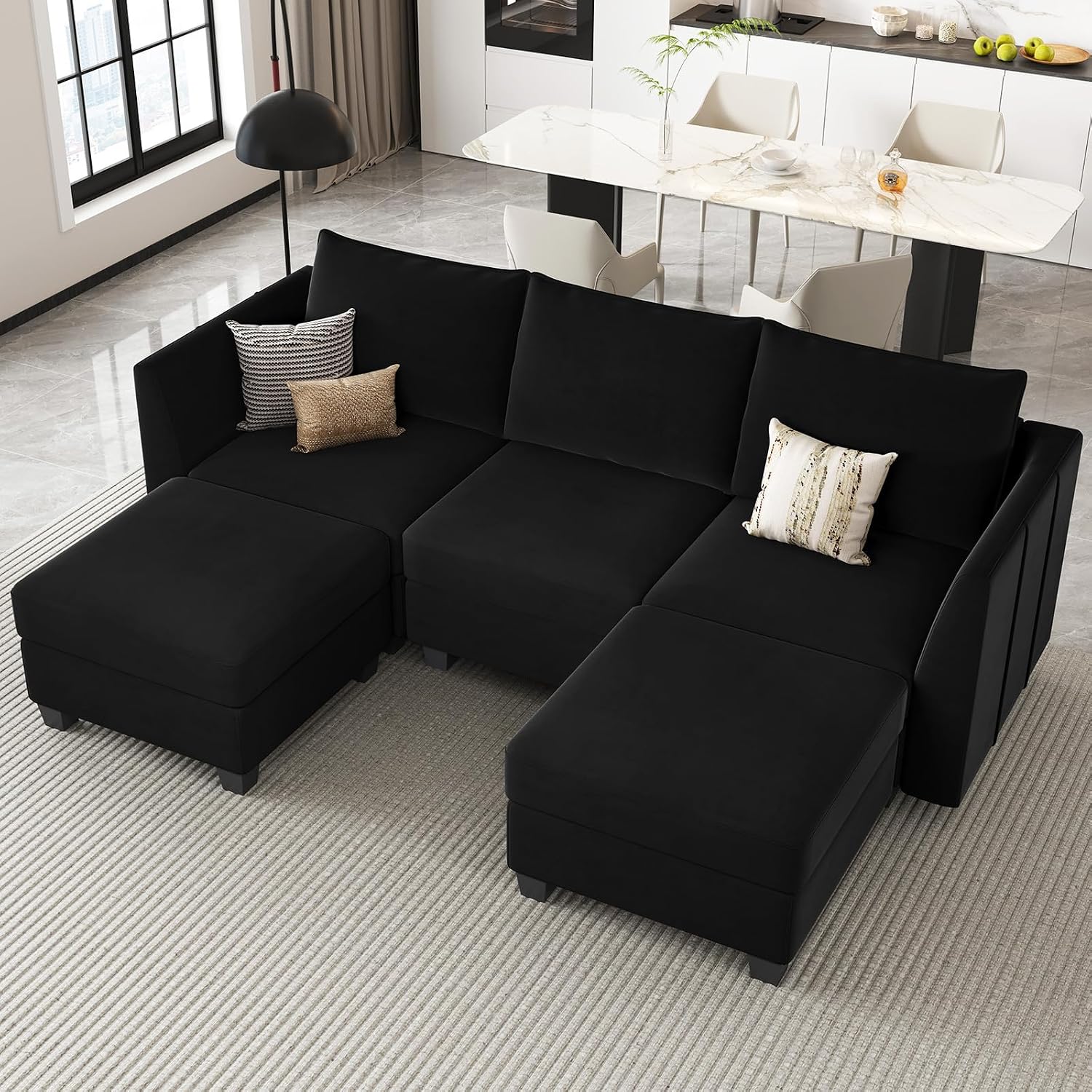 Belffin Modular Sectional Sofa with Double Chaise Velvet U Shaped Sofa Reversible Sectional Couch with Storage Black