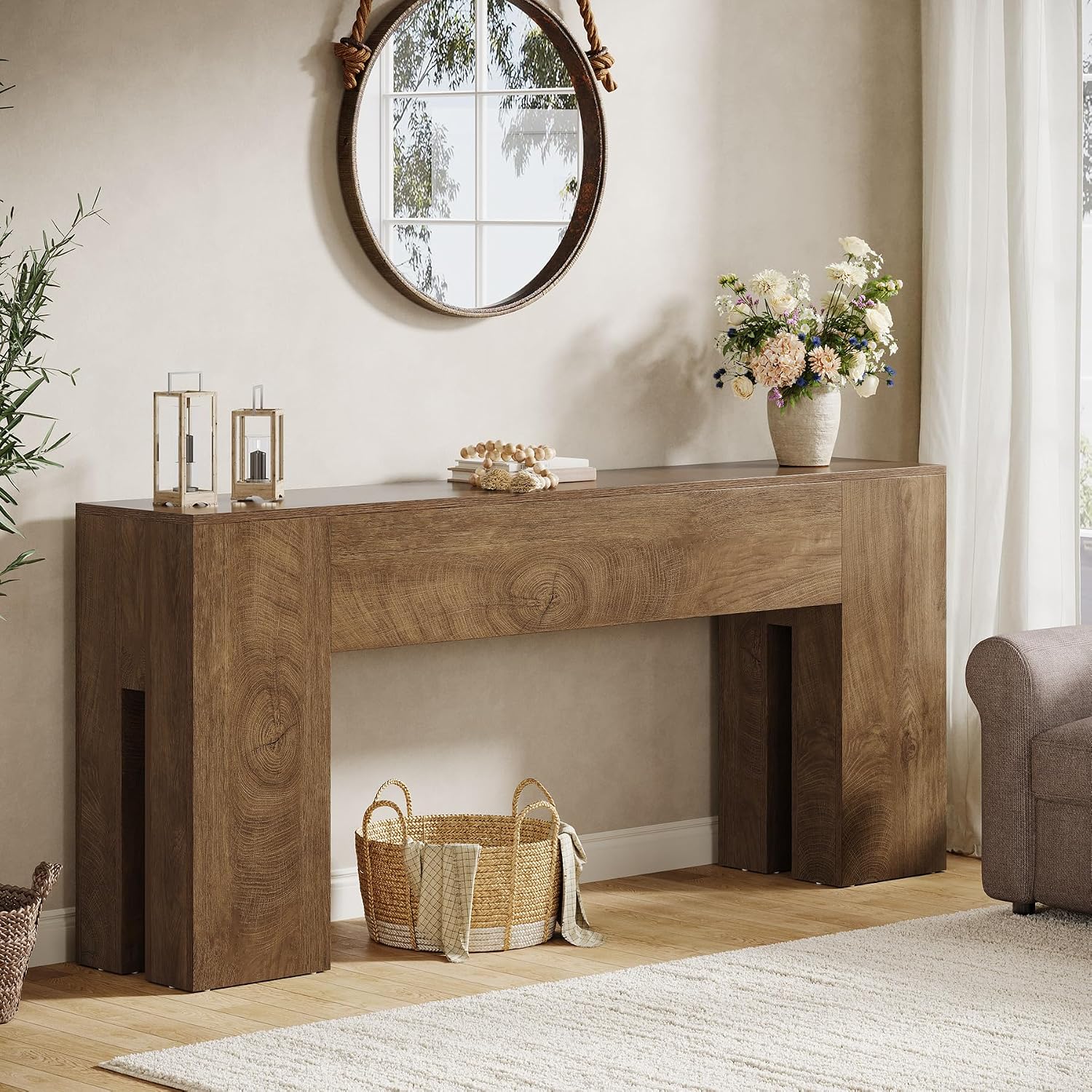 Tribesigns 71-Inch Long Console Table for Entryway, Farmhouse Sofa Console Behind Couch, Entry Table for Hallway, Foyer, Living Room, Natural Oak