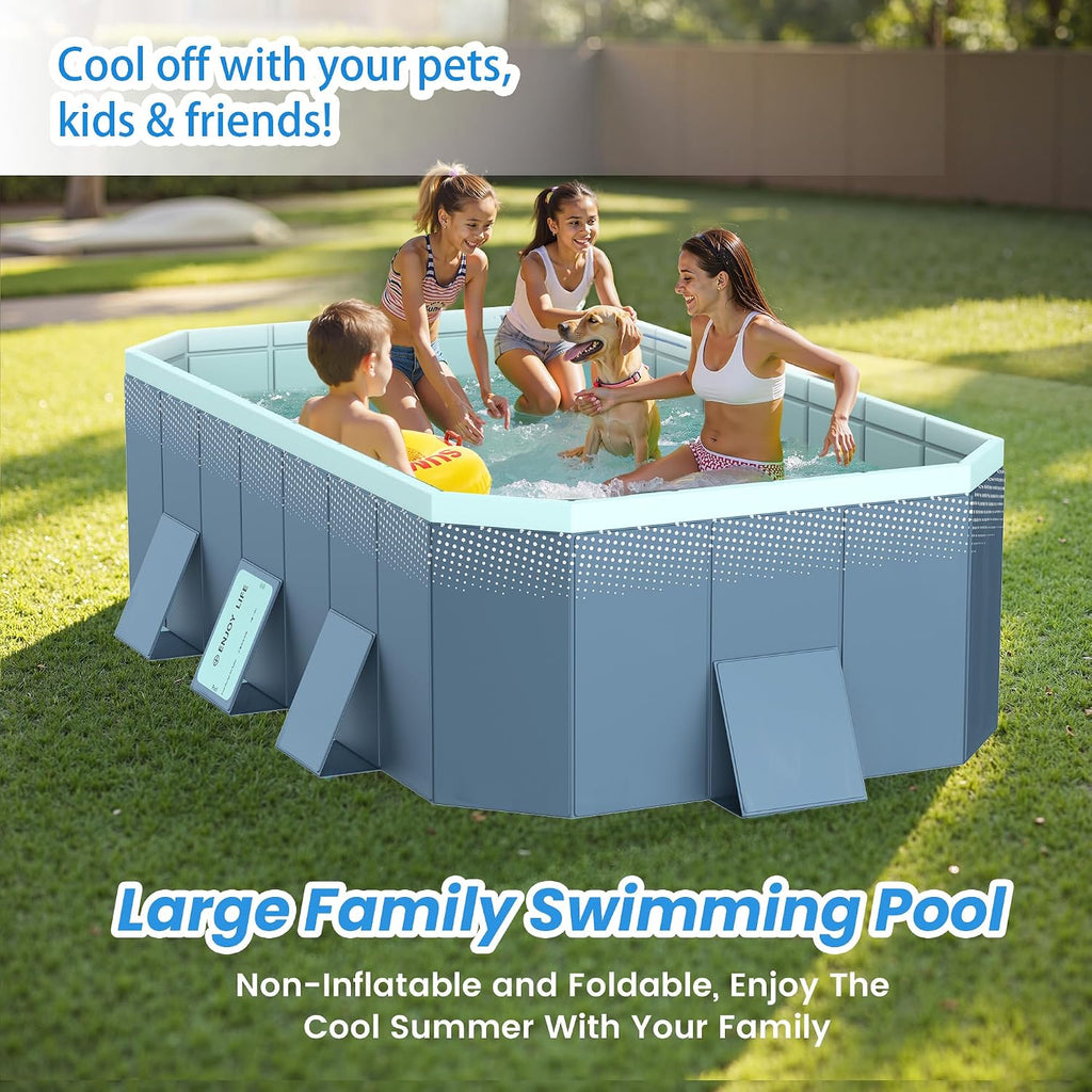 Foldable Non-Inflatable Above Ground Framed Swimming Pool for Backyard, Family Pool (113' x 66' x 20')