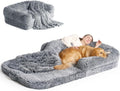 EHEYCIGA Foldable Human Dog Bed, 72'x44'x11' Orthopedic Memory Foam Human Sized Dog Bed, Waterproof Pet Bed for People, Faux Fur Pet Couch for Adult with Non-Slip Bottom, Grey