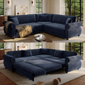 88'' Sleeper Sofa Bed Queen, L Shaped Sectional Sofa with Pull Out Couch Bed, Chenille 5 Seater Couch with Nailhead Trim & Rolled Arm, Sectional Couches for Living Room Furniture Set, Blue