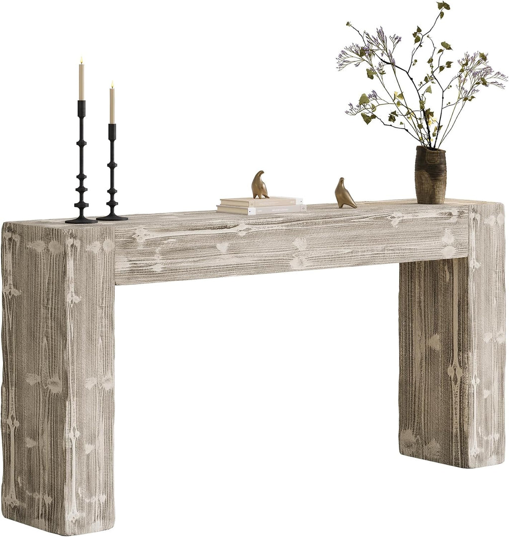 Solid Wood Console Table, 63-Inch Farmhouse Sofa Table Behind Couch for Entryway, Living Room, Foyer, Easy Assembly (Weathered Gray)