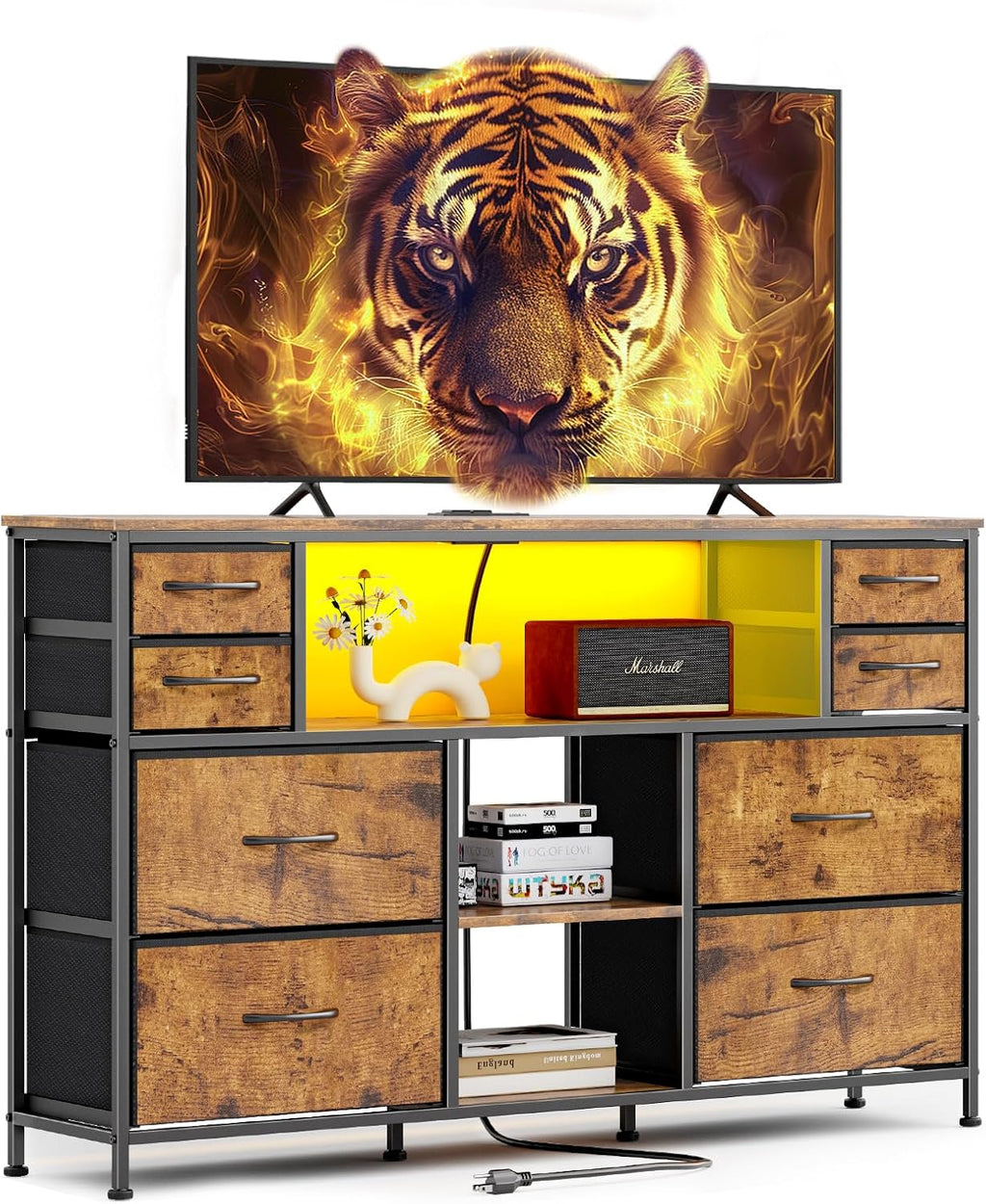 TV Stand Dresser Drawer for Bedroom - TV Stands for 45, 50, 55 inch TV - Entertainment Center Dressers with Charging Station, Drawers Dresser with Storage for Living Room, Nursery - Rustic Brown