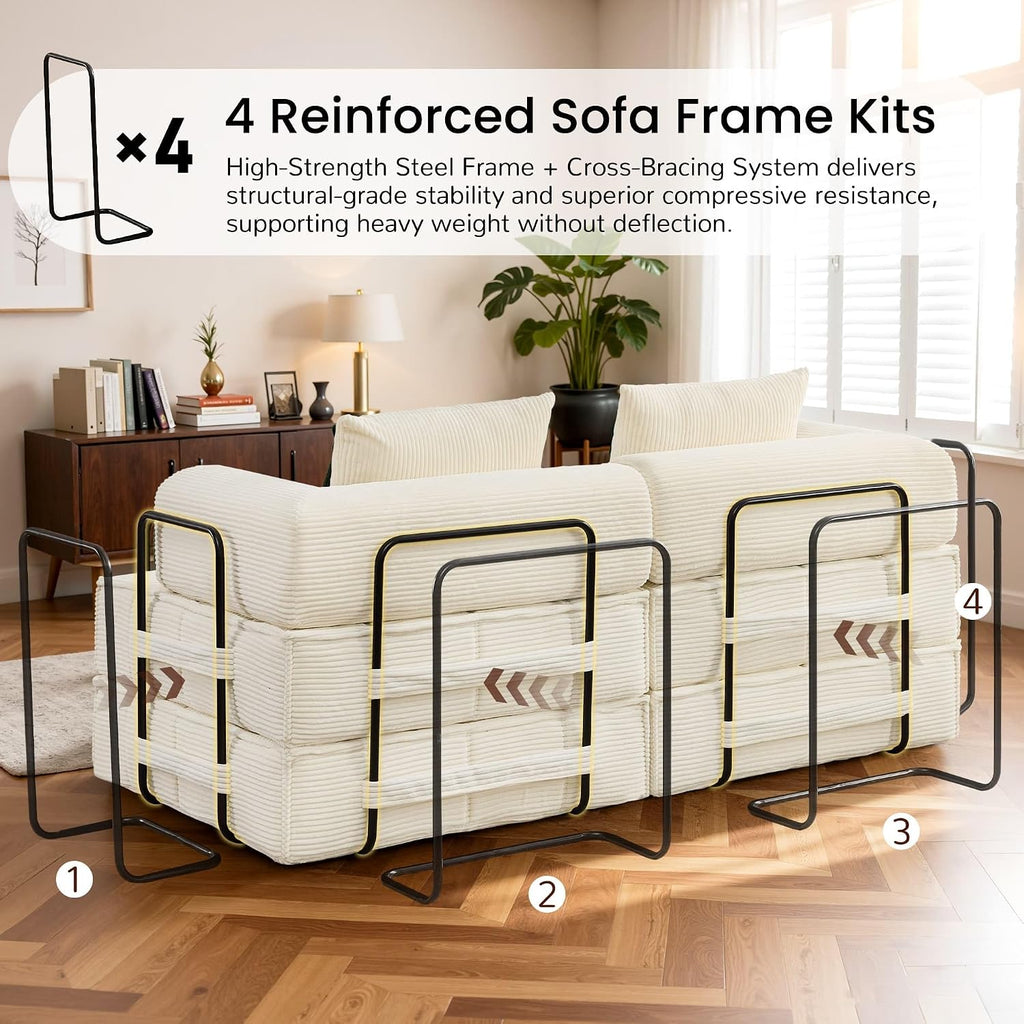 Korser Folding Convertible Sofa Bed, Corduroy Upholstered Boneless Couch, Small Sectional Cloud Couch, Loveseat Sleeper Sofa, Modular Futon Floor Sofa Couch for Living Room Bedroom Lounge, No Assembly