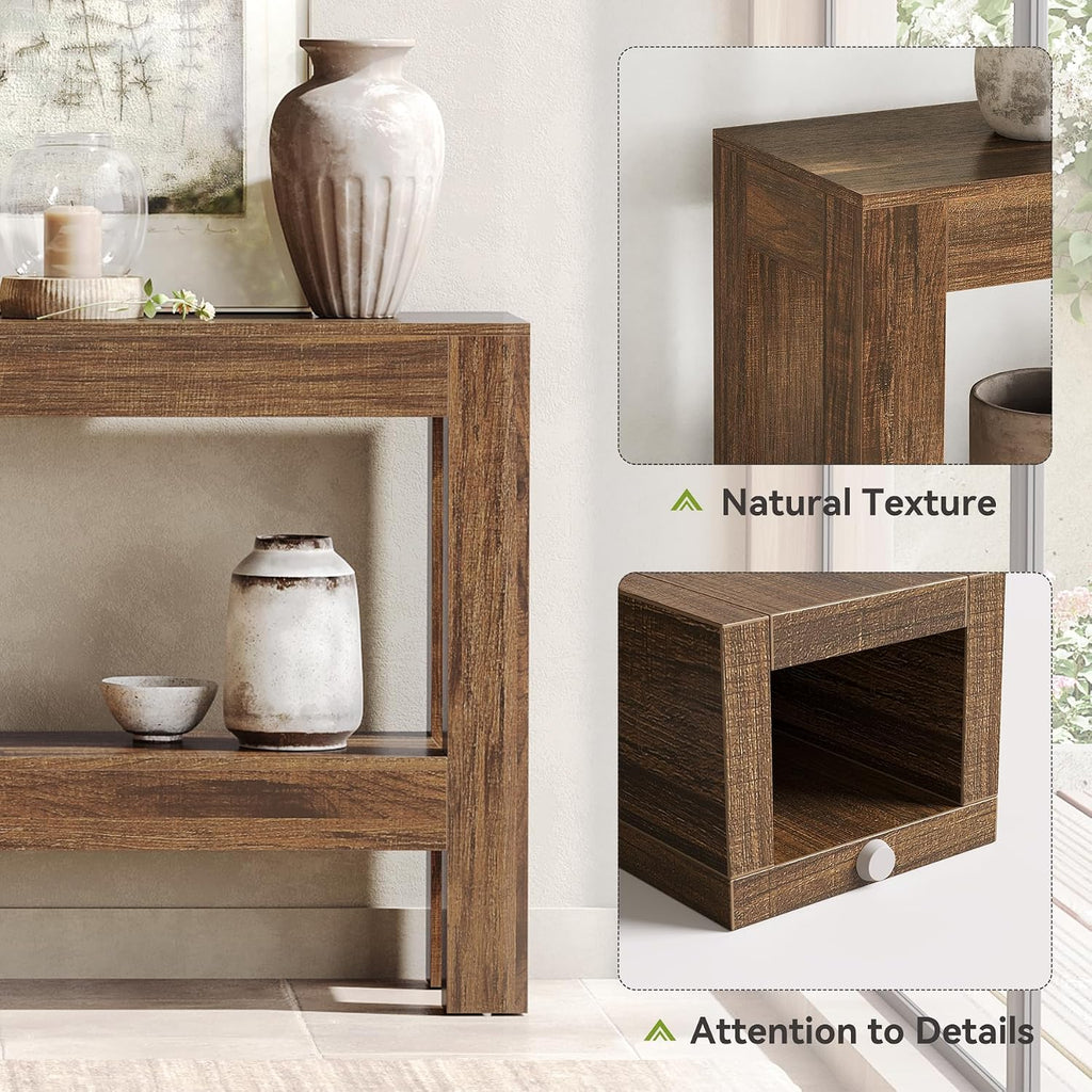 LITTLE TREE 63-Inch Wood Entryway Table, Long Farmhouse Narrow Console Table for Living Room, Hallway, Sofa, Entry, Entrance, Foyer, Behind Couch with 2-Tier Shelves, Brown