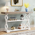 Tribesigns Farmhouse Console Table, 55 inch Long Sofa Table with Storage Shelves, 3 Tier Wood Accent Entry Table for Hallway, Entrance, Living Room, Foyer, Grey and White