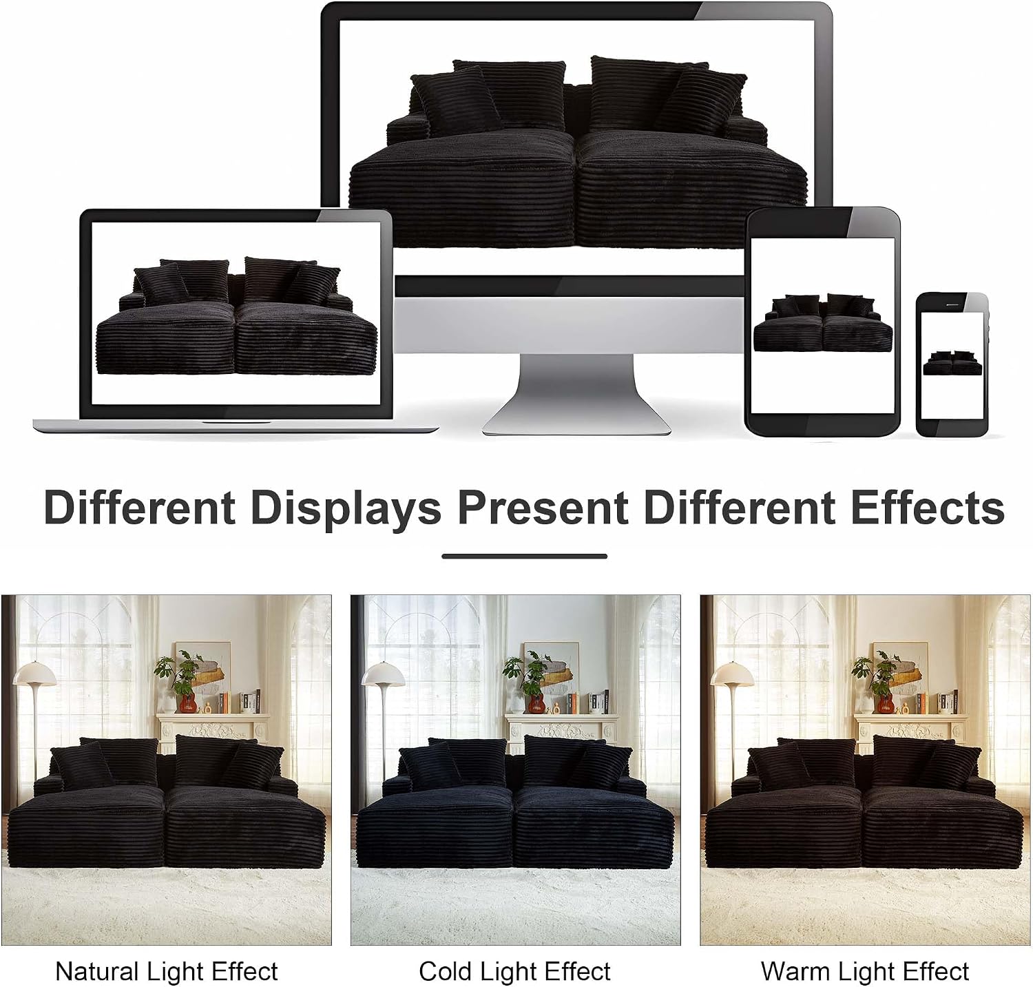 Tmsan 78.8' Oversized Double Chaise Lounge Sofa Indoor, Corduroy Boneless Couch Bed Comfy Foam Compressed Cloud Loveseat Sleeper Chair for Living Room Apartment Office