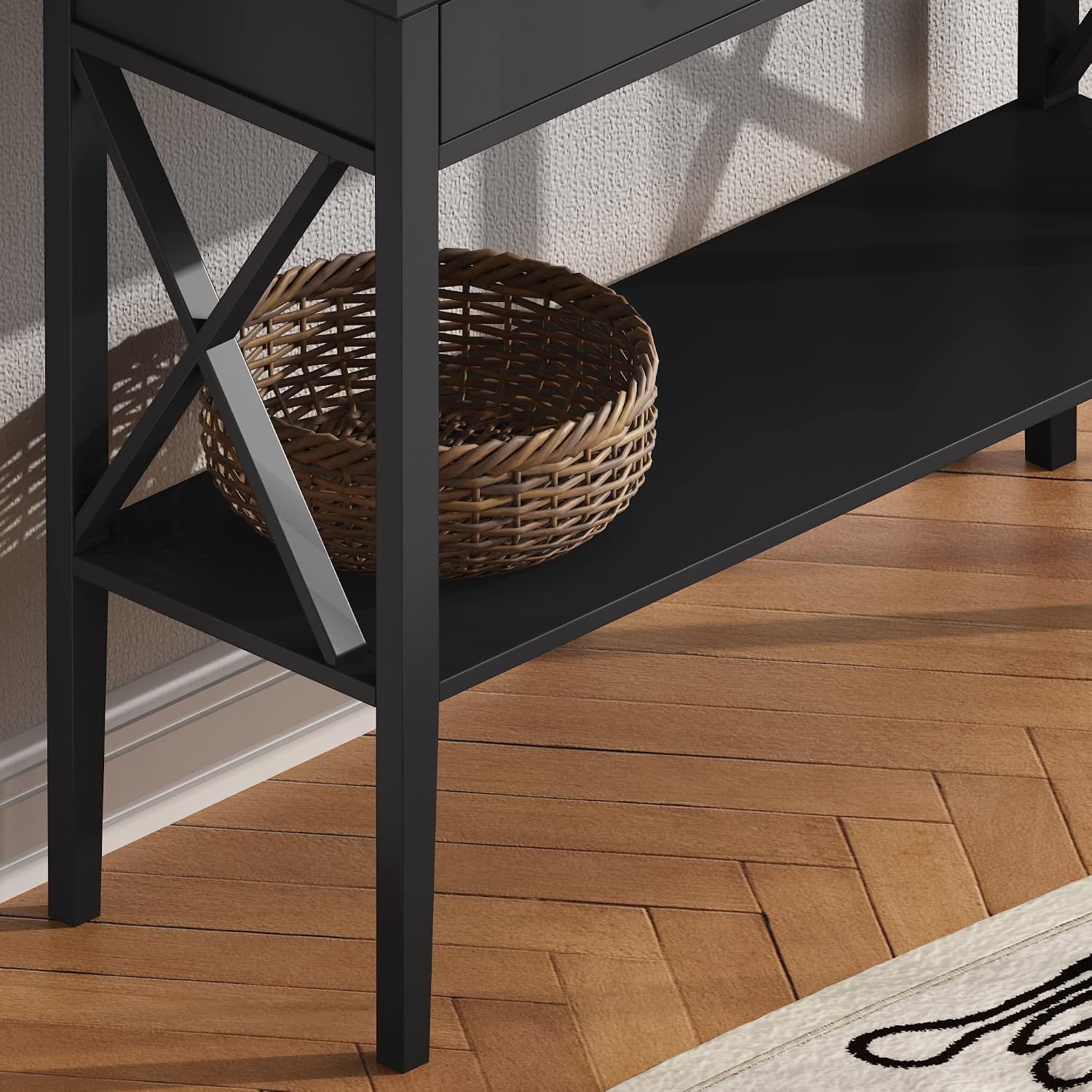 ChooChoo 47' Console Table with Drawers, Narrow Wood Accent Sofa Table Entryway Table with Storage Shelf for Entryway, Front Hall, Hallway, Living Room, Black