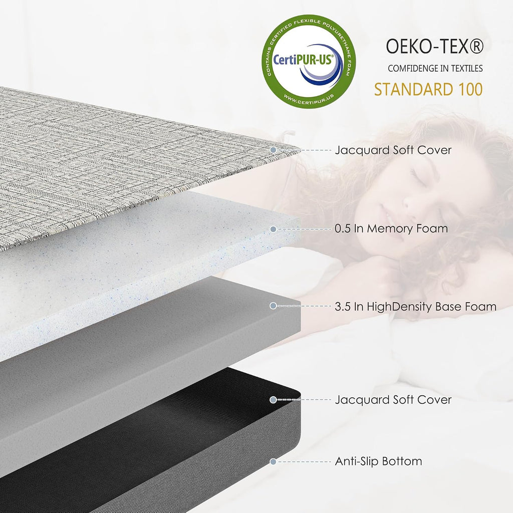 Full Size Sofa Bed Mattress 4 Inch, Memory Foam Mattress for Sleeper Sofas/Pull Out Couchs/Daybeds/RVs/Boats & Guest Rooms, Fiberglass-Free & CertiPUR-US Certified Bed Replacement