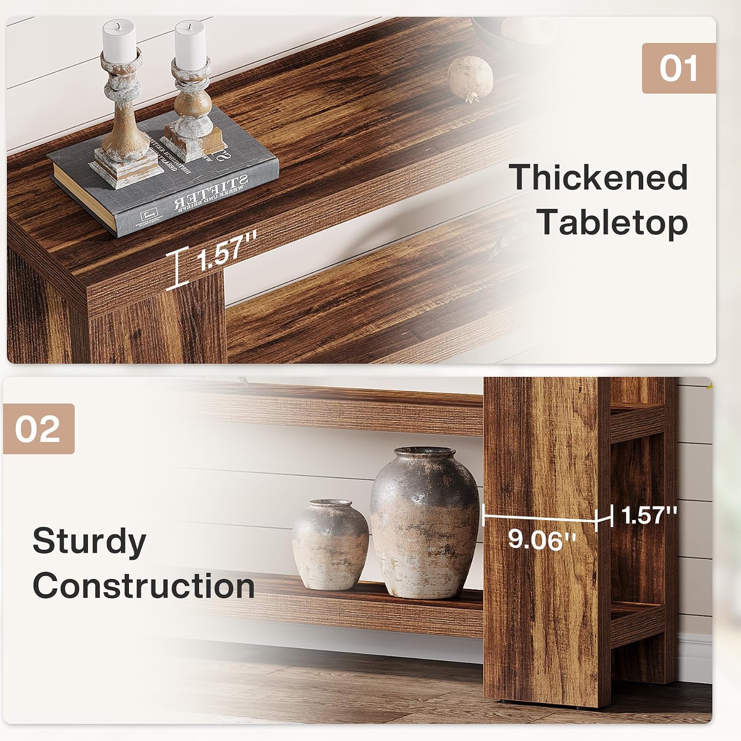 Tribesigns 70.9-Inch Extra Long Console Table with Storage, Narrow Wooden Sofa Table Behind The Couch, Farmhouse 3-Tier Entry Foyer Table for Entryway, Living Room, Hallway, Brown