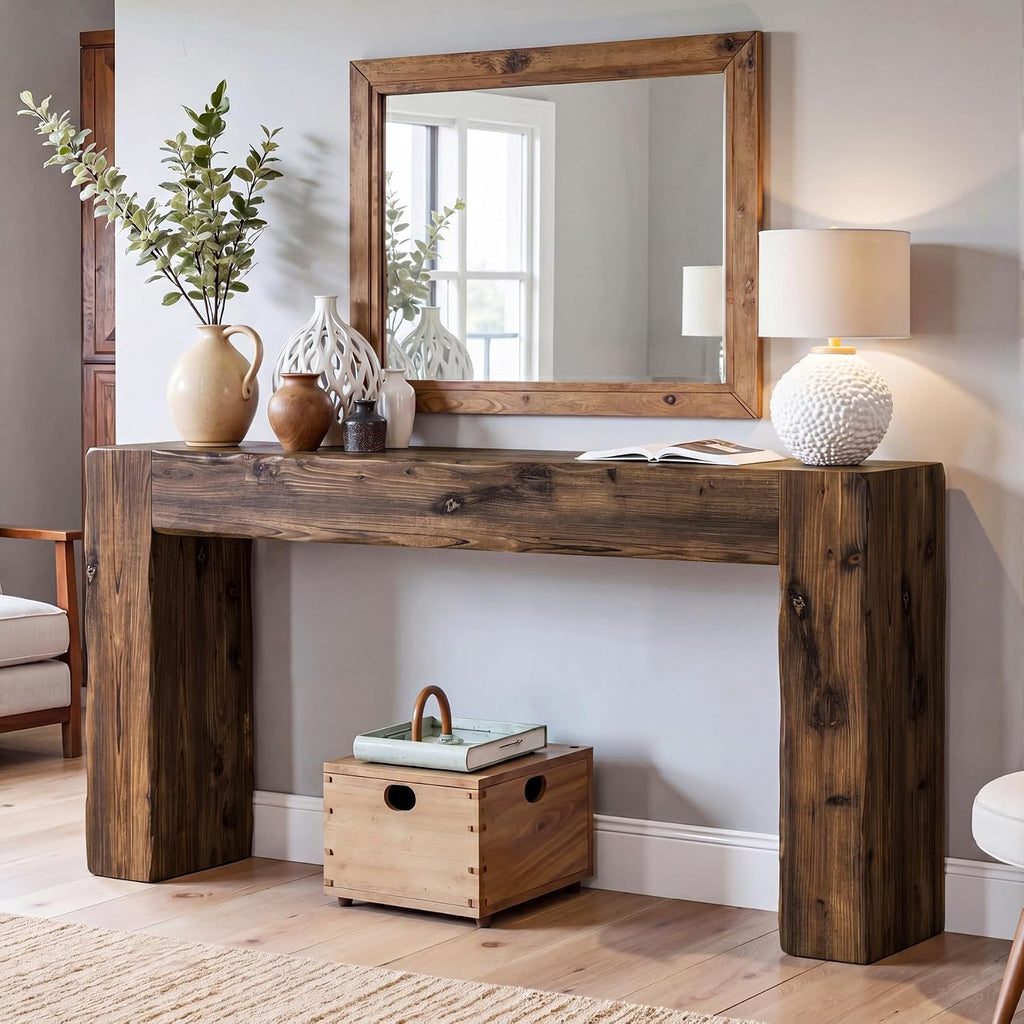 Tribesigns 63-Inch Solid Wood Console Sofa Table, Farmhouse Long Entryway Table Behind Couch for Living Room, Entrance, Hallway, Foyer, Easy Assembly (Dark Brown)