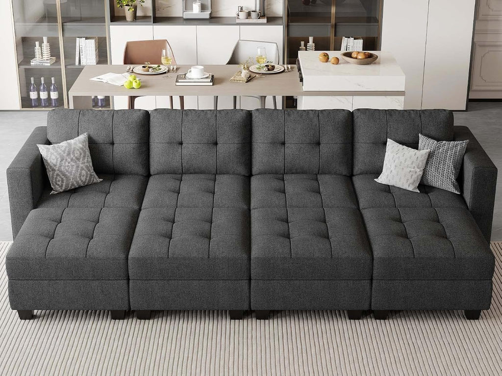 Belffin Storage Modular Sleeper Sofa Sectional Couch with Wide Chaises Convertible Sectional Sofa Bed Modular Sleeper Couch Bed Dark Grey