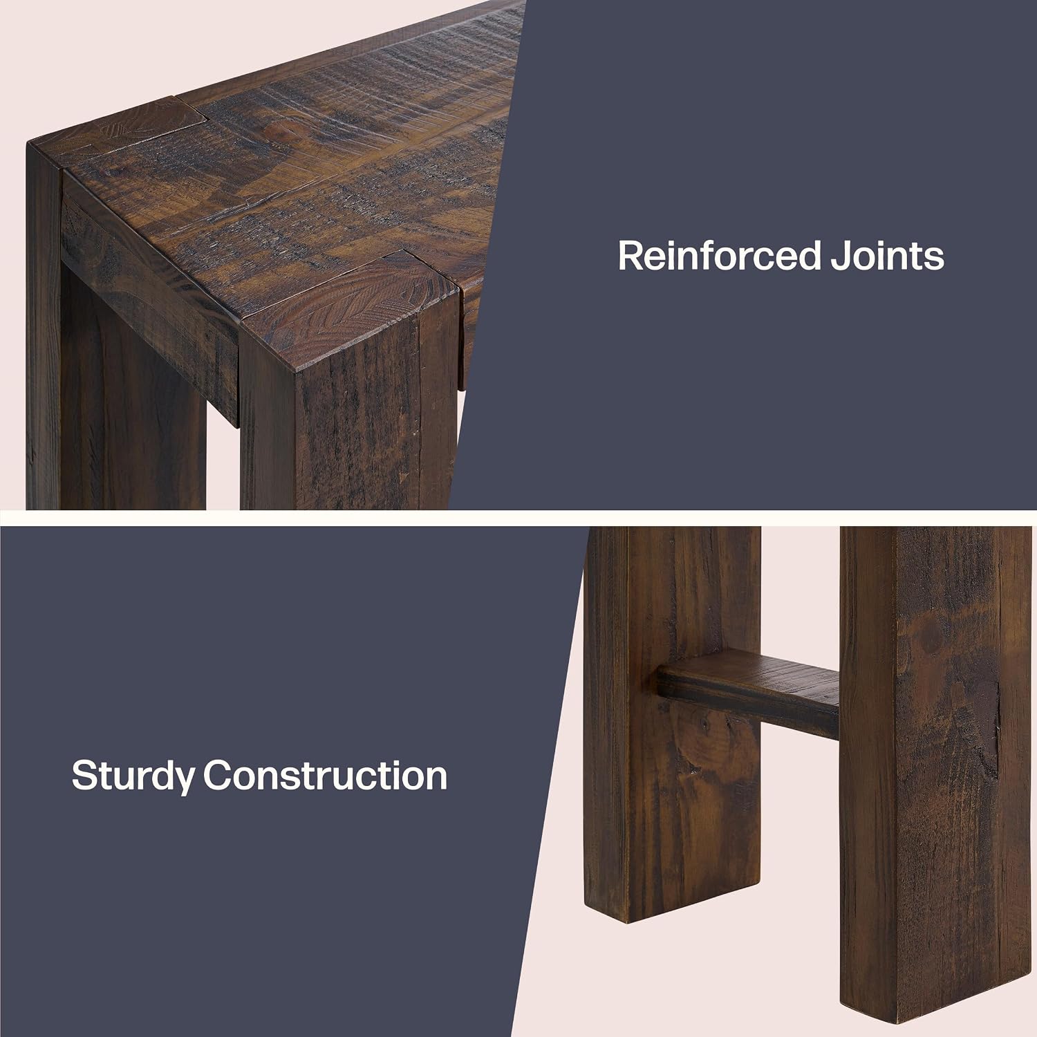 Alaterre Furniture Classic Solid Wood Console Table - 36 Inch Modern Farmhouse Small Entryway Table - Easy Assembly Living Room Furniture for Behind The Couch, Entryway, or Hallway (Brown)