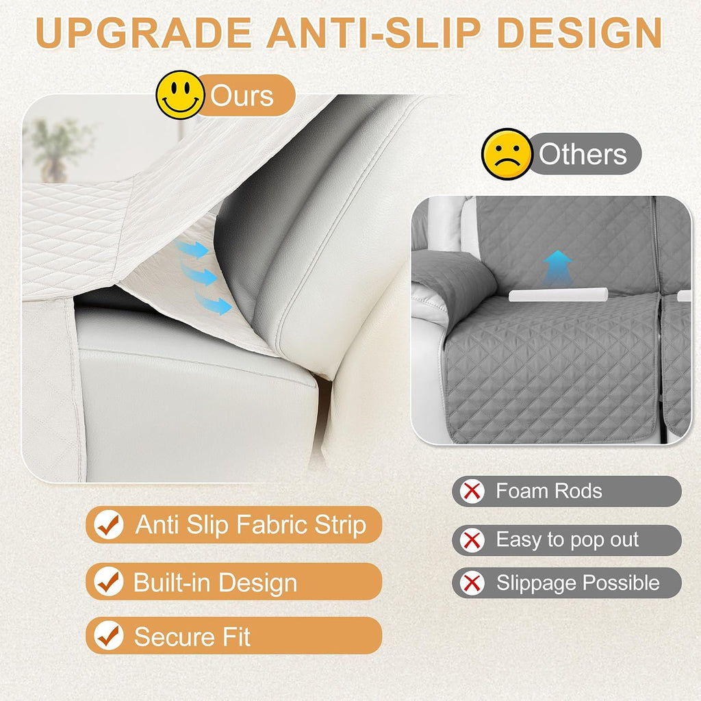 HDCAXKJ 100% Waterproof Reclining Sectional Couch Covers L Shape Recliner Sofa Cover Washable Quilted Soft Pet Dog Corner Recliner Slipcovers with Pockets (5 Seat and 1 Middle Console, Ivory White)