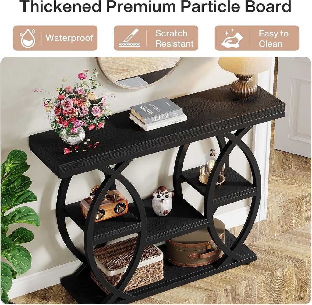 Tribesigns 39.4' Console Table, Industrial 4-Tier Sofa Table Entryway Table with Storage Shelves, Narrow Wood Accent Tables with Metal Frame for Small Spaces, Hallway, Foyer, Black