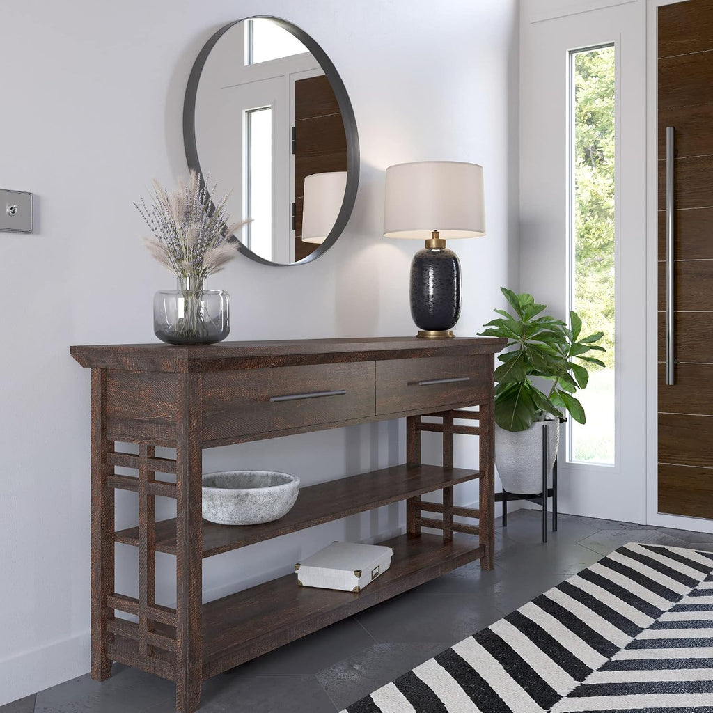 BELLEZE 3 Tier Console Table with Two Storage Shelves & Drawers, Wood Accent Sofa Table for Entryway Living Room Hallway - 55 Inch - Norrell (Espresso)