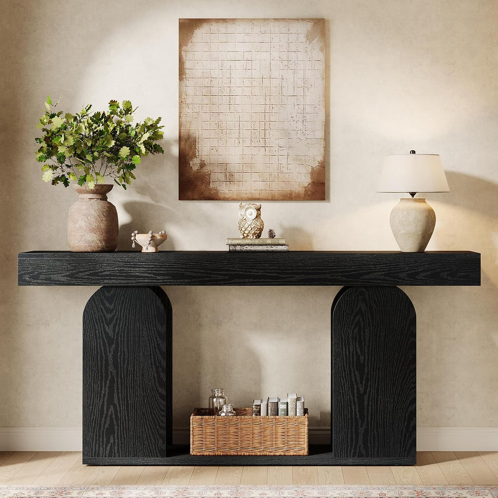Tribesigns Farmhouse Wood Console Table, 70.9-Inch Entryway Accent Table with U-Shaped Base, 2-Tier Extra Long Sofa Tables for Entrance, Hallway, Living Room (Black)