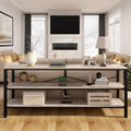 71 Inch Industrial Console Table Behind Couch, Extra Long Sofa Table with 3 Tier Wood Storage Shelves, TV Table with Metal Frame for Living Room, Foyer, Hallway (Oak Grey)