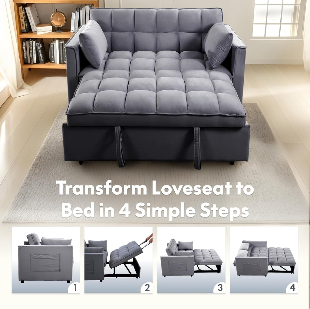 FLEXISPOT XCT4 Pull Out Couch, 3-in-1 Sleeper Sofa Bed with Adjustable Backrest, Loveseat Sleeper with Pillows & Side Pockets, Convertible Futon Couch for Small Spaces Guest Room Apartment, Gray