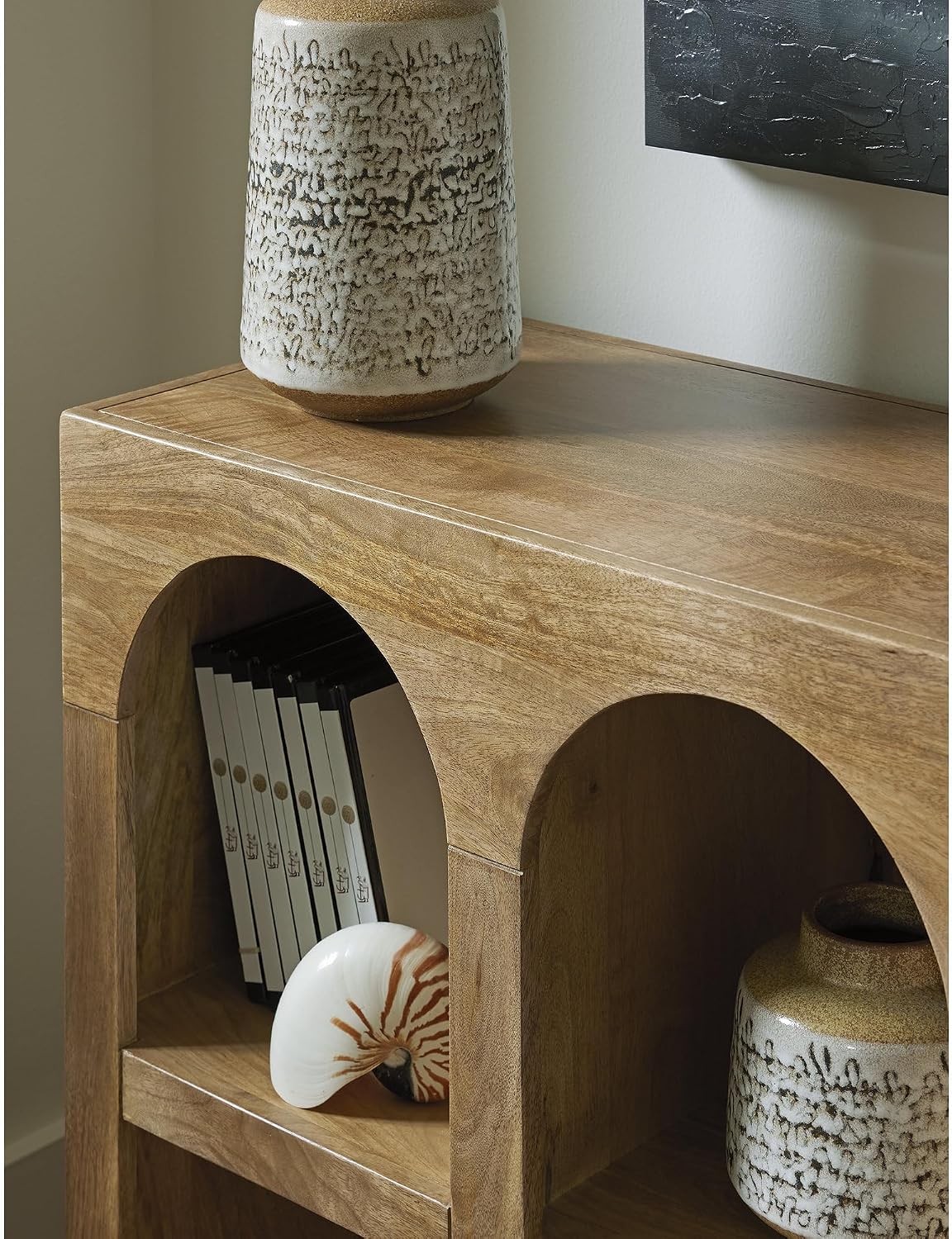 Signature Design by Ashley Luzmanacy Casual Solid Mango Wood Console Sofa Table with Shelf, Light Brown