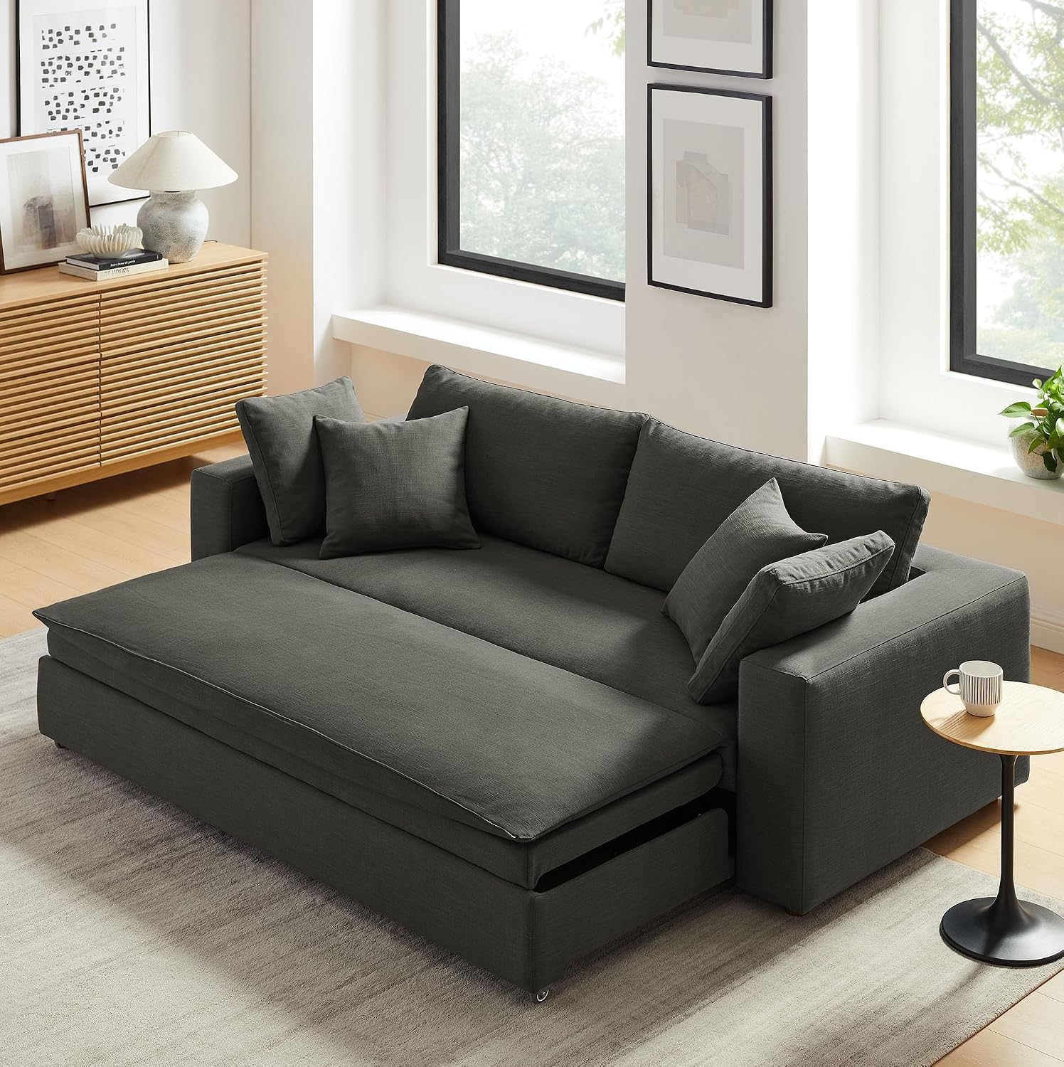 Modway Commix Down Filled Fabric Sleeper Sofa in Gray