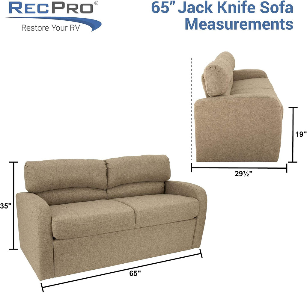 RecPro Charles 65' Jack Knife RV Sleeper Sofa with Arms | RV Furniture | Zero Wall Hugger (Gunmetal)