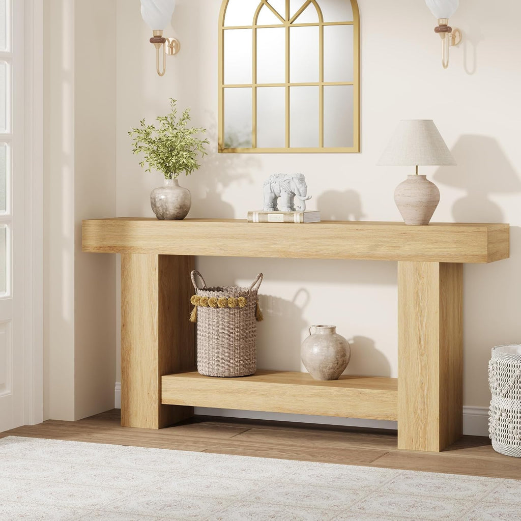 63-Inch Long Console Table, Farmhouse Sofa Table Behind Couch, Wooden Console Tables with Storage, Entryway Entry Tables for Hallway Entrance Living Room