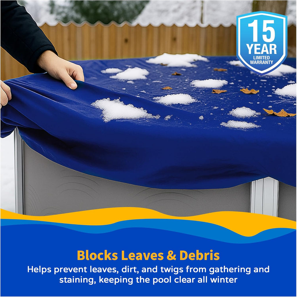 Blue Wave Gold 15-Year 18 ft x 40 ft Oval Above Ground Pool Cover for Winter – Durable & Weather-Resistant Polyethylene – 4 ft Overlap, Black Underside, Reinforced Grommets, Winch, Cable – Royal Blue