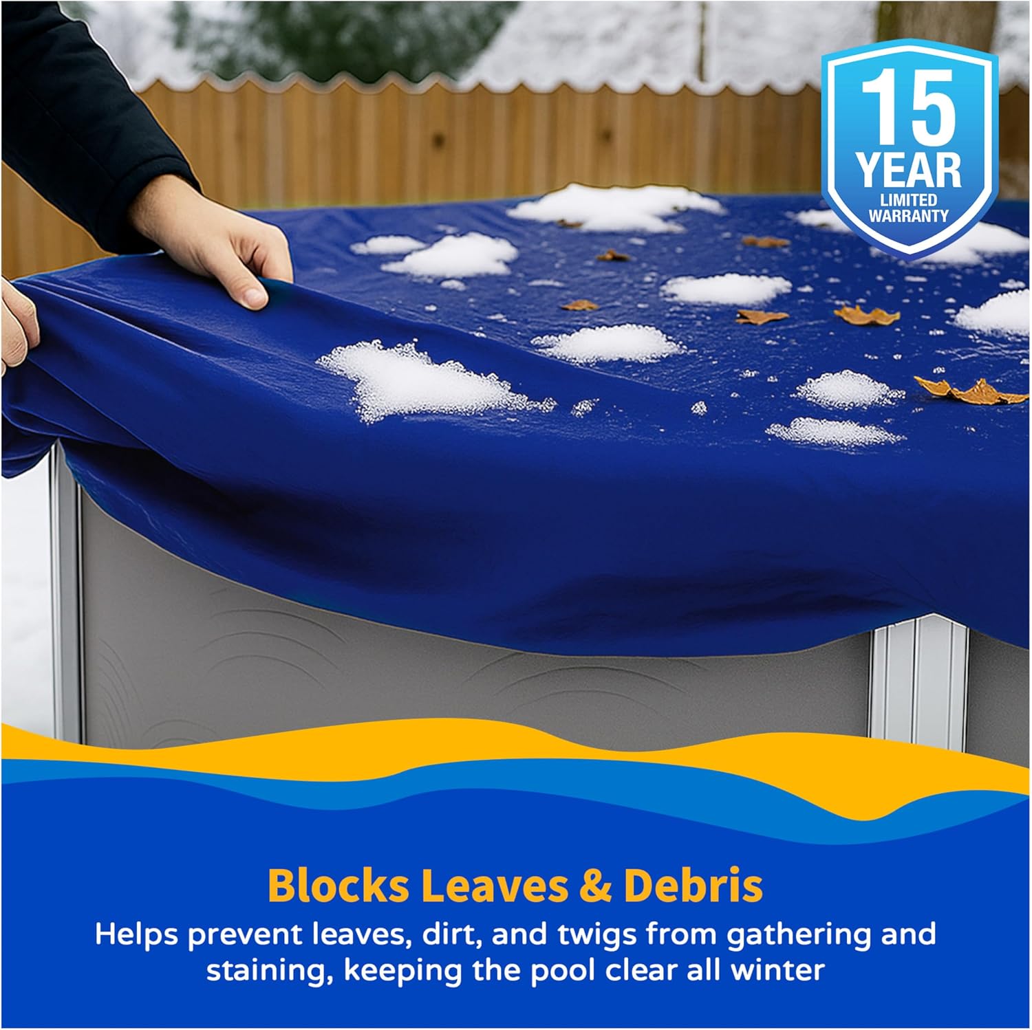 Blue Wave Gold 15-Year 18 ft x 40 ft Oval Above Ground Pool Cover for Winter – Durable & Weather-Resistant Polyethylene – 4 ft Overlap, Black Underside, Reinforced Grommets, Winch, Cable – Royal Blue