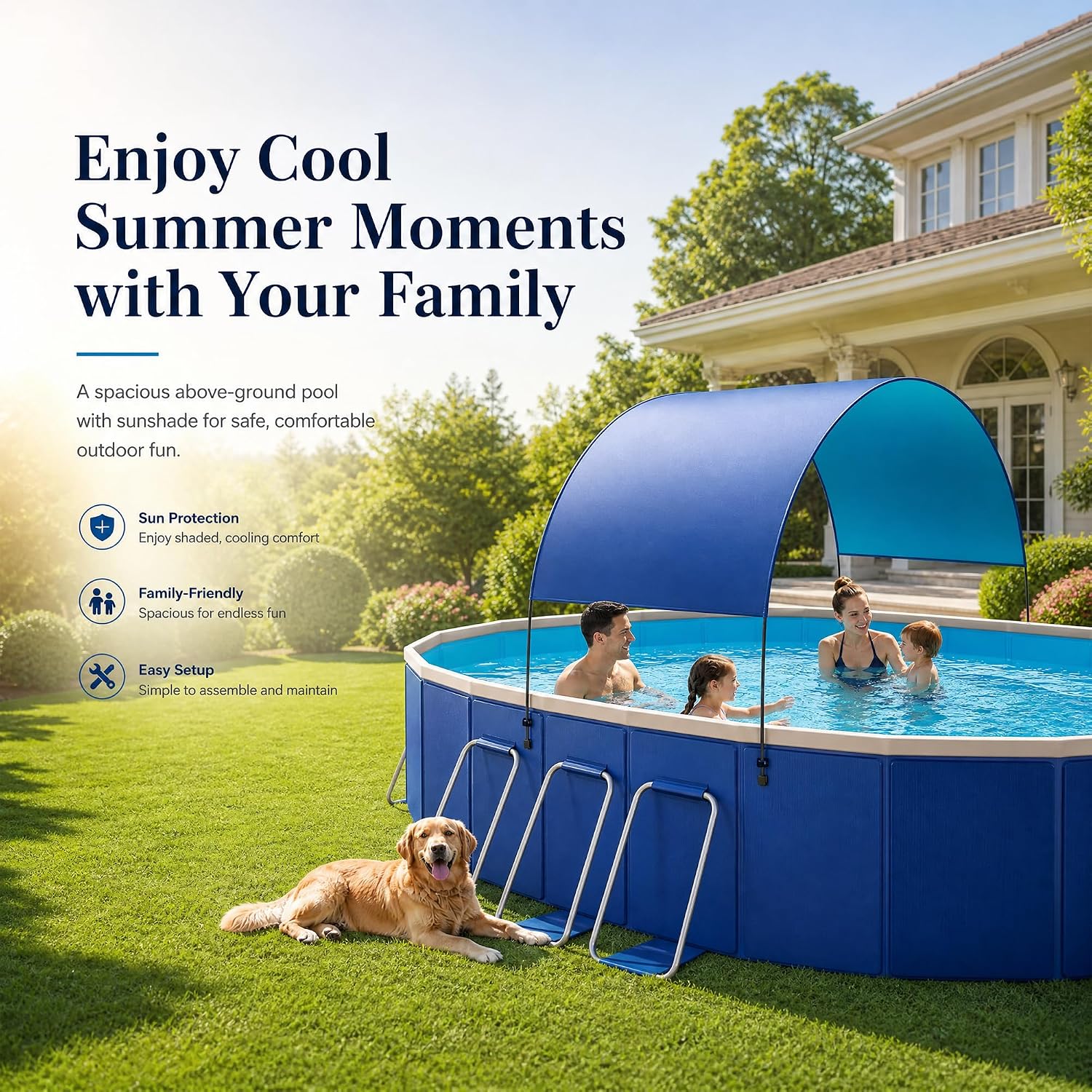 118' Non-Inflatable Foldable Swimming Pool for Family, Portable Above Ground Pool for Adults & Kids, Easy Setup for Outdoor, Backyard, Garden, Camping - Durable PVC(118'x87'x20', NEW)