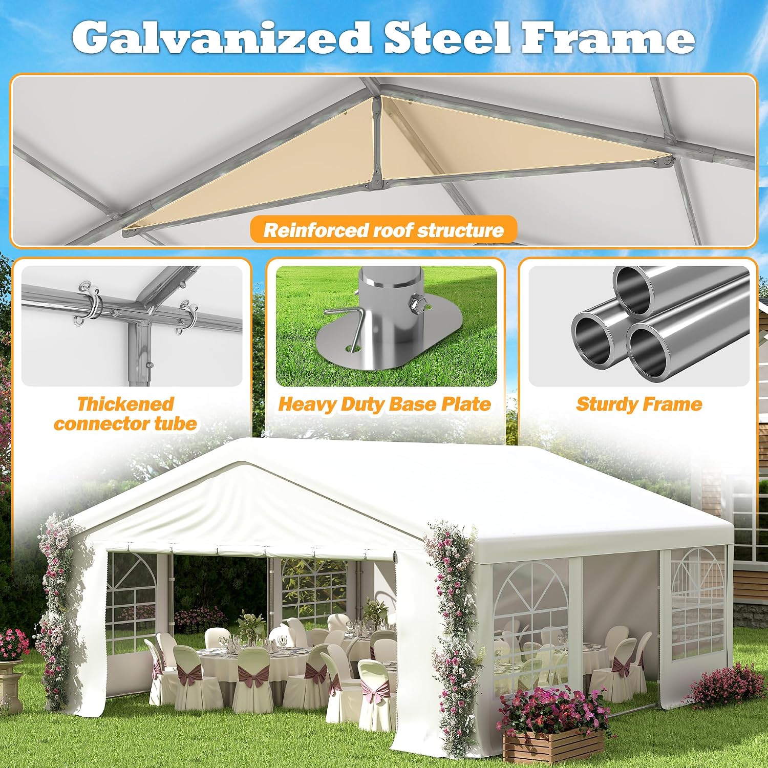 20 x 20Ft Party Tent Heavy Duty, Outdoor Wedding Tent with Removable Sidewalls, Event Gazebo Shelters Canopy for Party