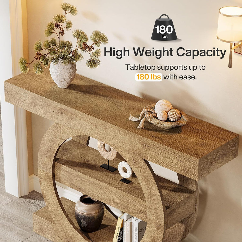 Tribesigns 41-Inch Entryway Table with Storage, 3-Tier Farmhouse Console Table with Shelves, Wooden Foyer Tables for Entryway, Living Room, Hallway, Behind Couch (Light Brown)