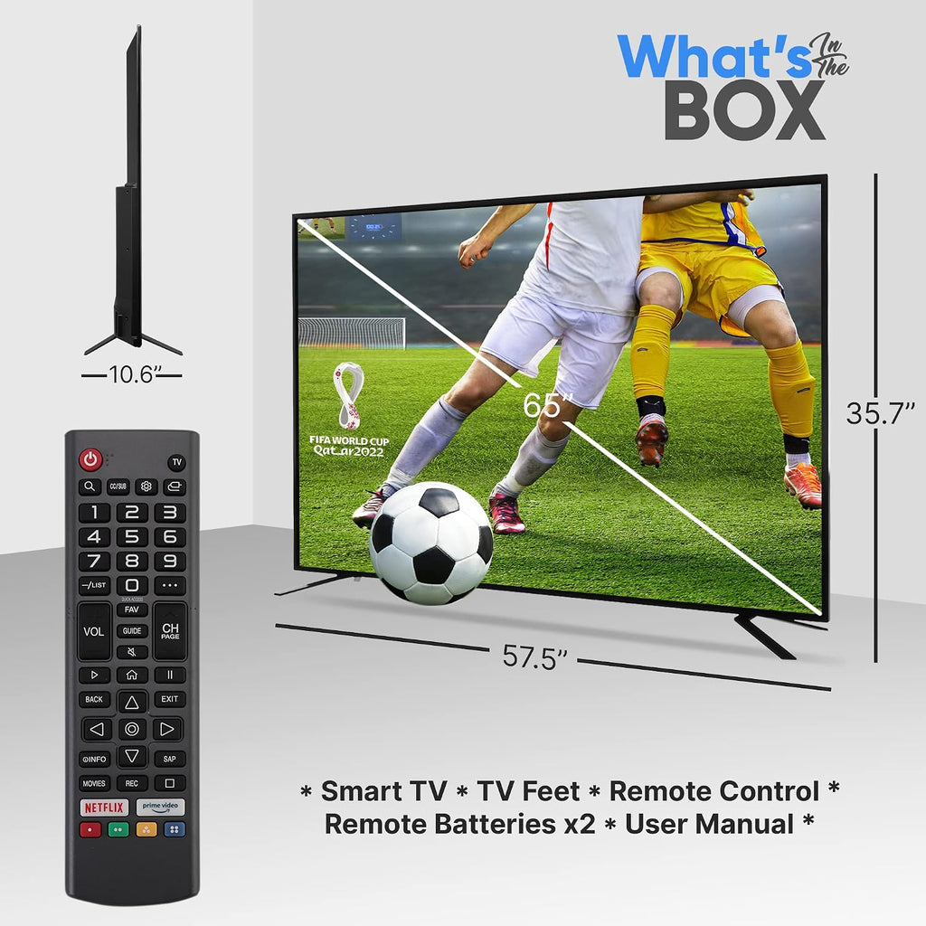 Pyle 65' 2160p UHD Smart TV - Flat Screen Monitor HD DLED Digital/Analog Television w/Built-in WebOS Hub Operating System, HDMI, USB, AV, Full Range Stereo Speaker, Wall Mount, Includes Remote Control