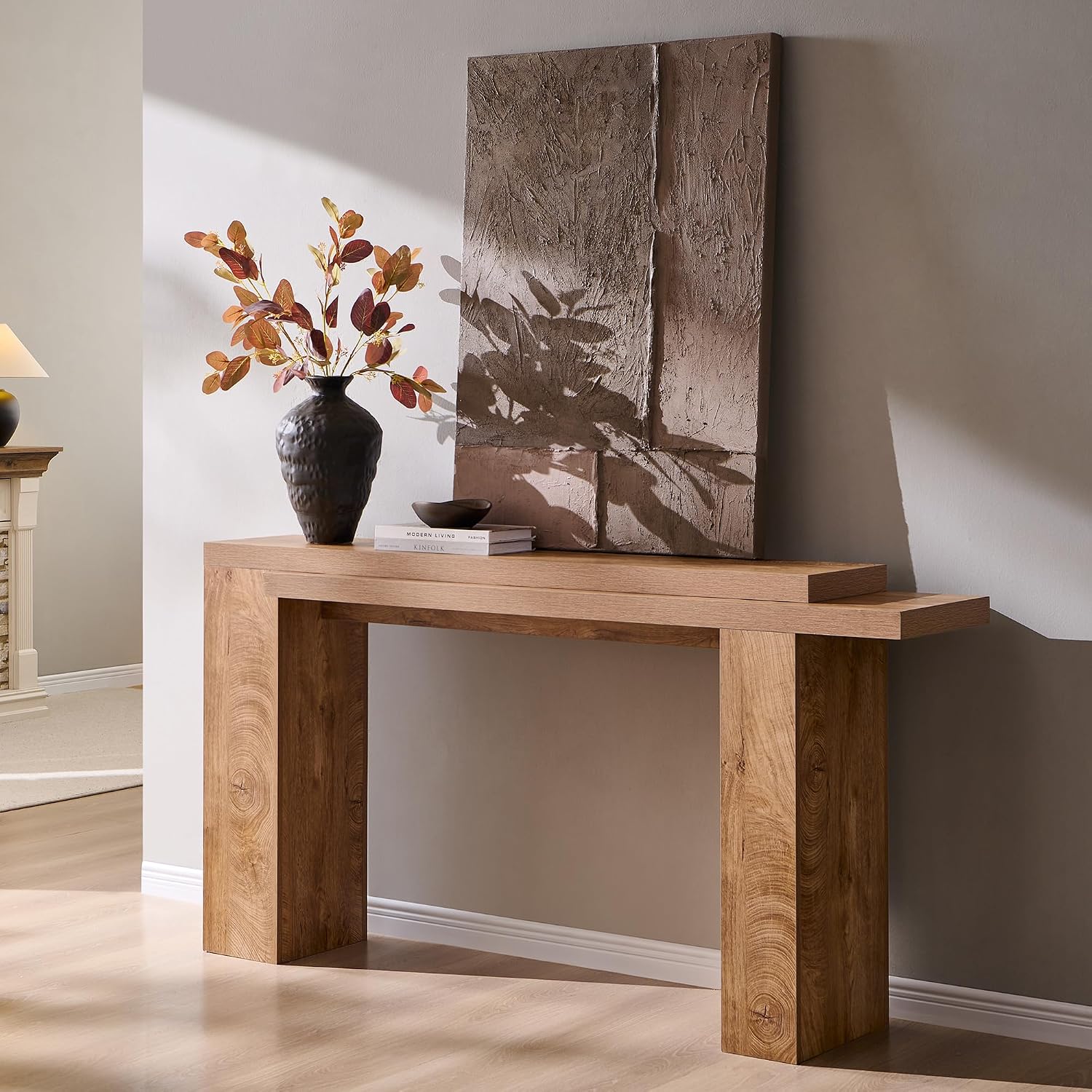 OKD 63 Inch Modern Entryway Console Table, Solid Geometry Accent Sofa Table Behind The Couch, Narrow Console Table for Entryway, Hallway, Living Room, Foyer, Light Tree Knot