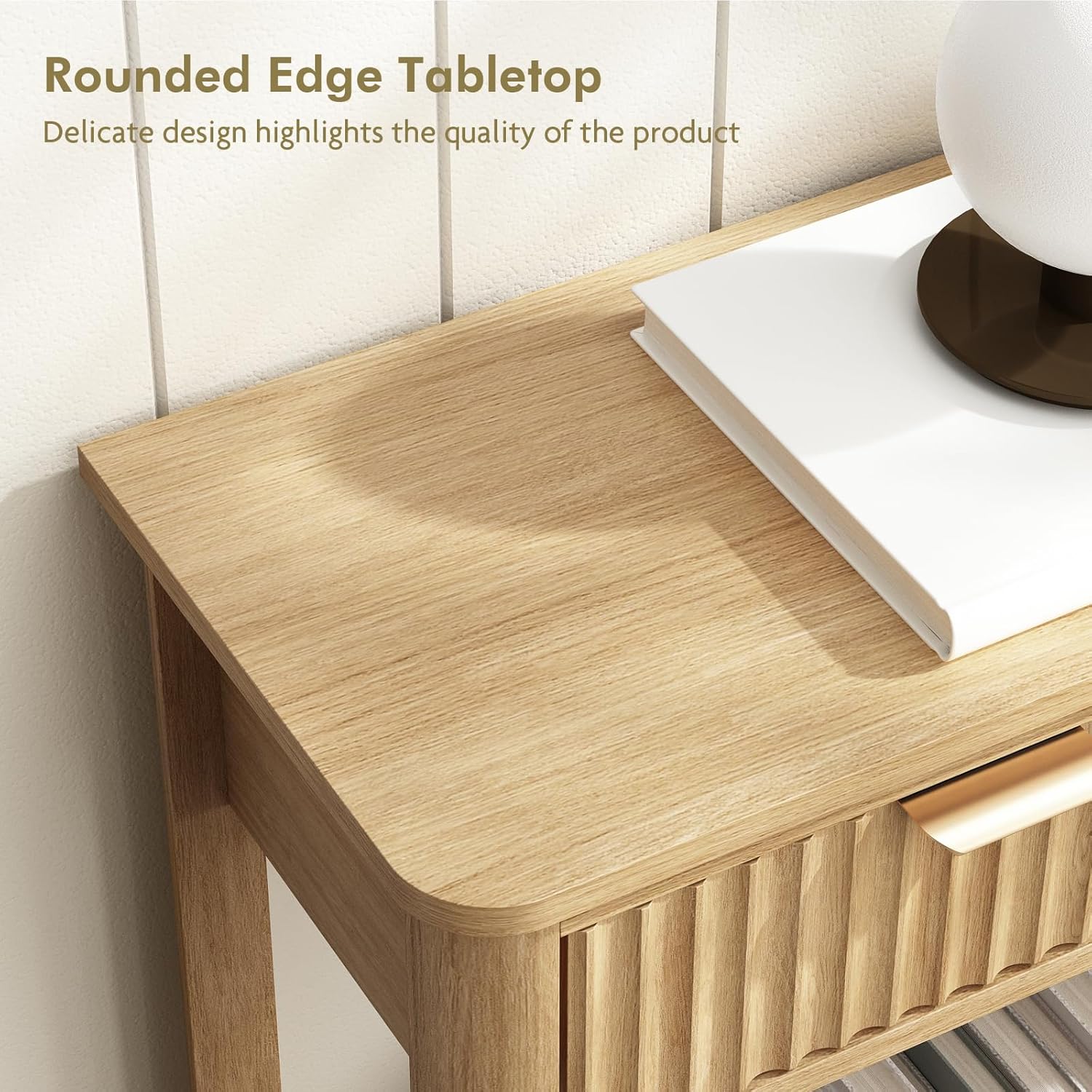 HOKYHOKY Fluted Console Table with Drawers, Modern 47.1' Entryway Table with Storage Shelf, Boho Narrow Skinny Behind Couch Wood Sofa Table for Living Room Hallway Entrance Foyer, Natural