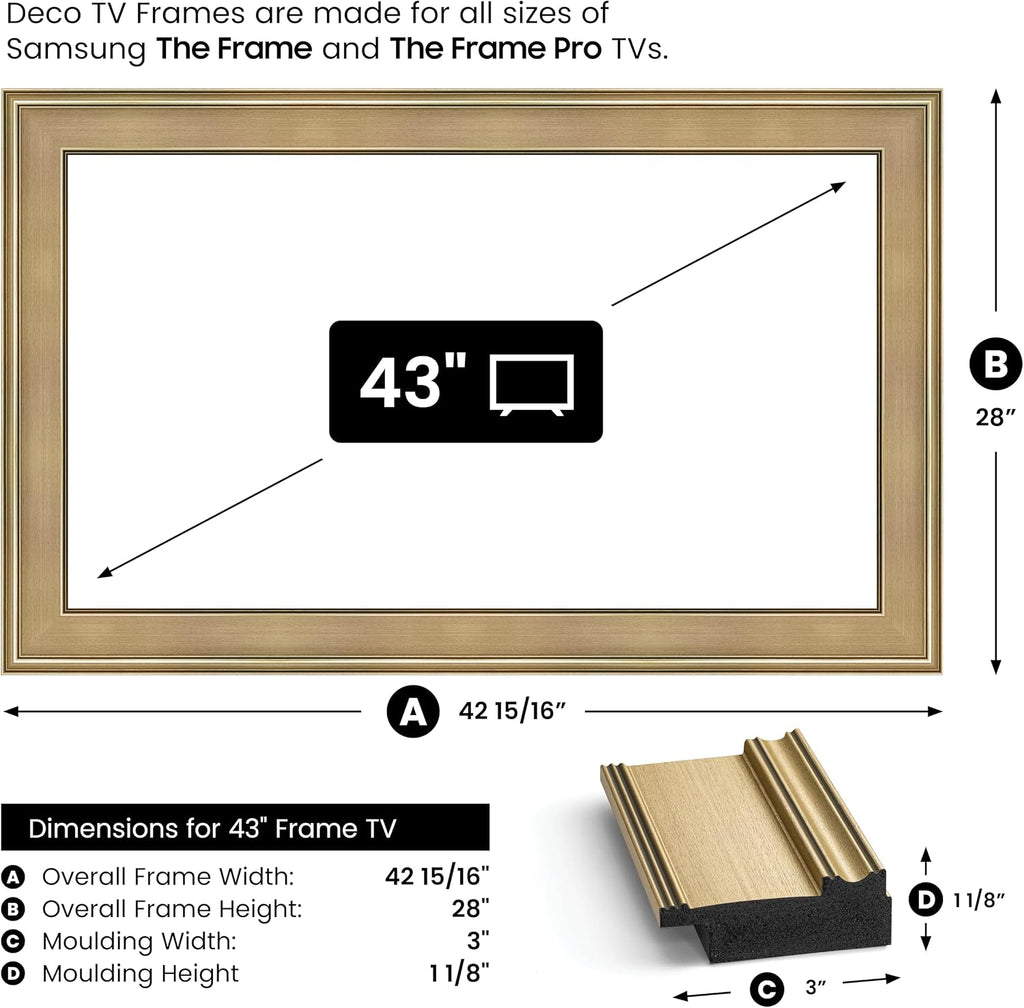 Champagne 43' Premiere Deco TV Frame - Compatible ONLY with Samsung The Frame TVs (Fits 2021-2026, LS03A, LS03B, LS03C, LS03D, LS03FA)