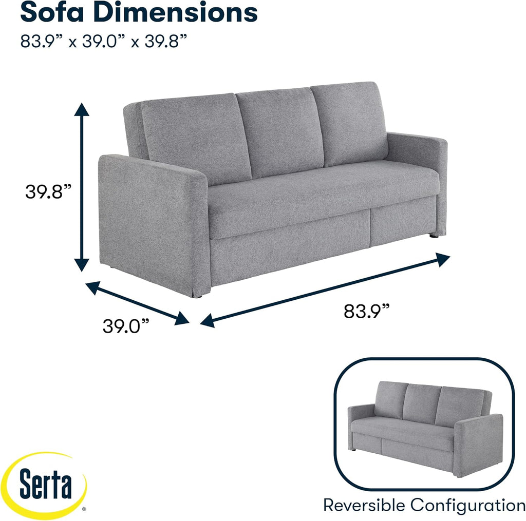 Serta® Marshall 83.9' King-Size Convertible Sectional Sofa, Reversible Design, Dream Coil® Comfort, Fingerguard® Pinch Point Protection, Woven Polyester Fabric, Light Gray
